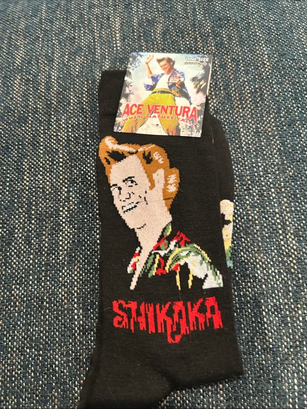 Ace Ventura Novelty Black Crew Socks with Character Graphic